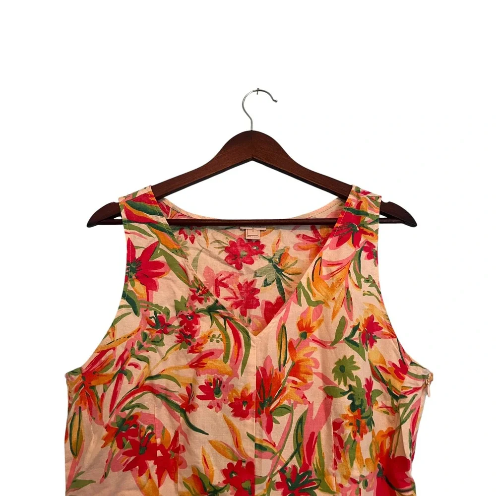 J.Crew Womens Floral Linen V-Neck Peplum Tank Top Pink Orange G5318 Size 12